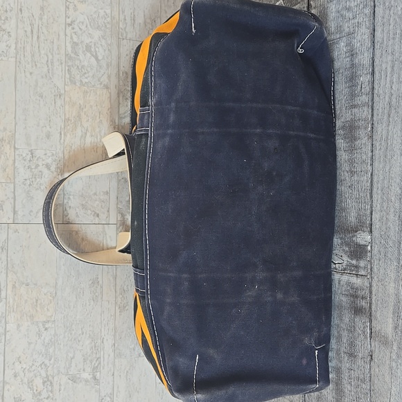 L.L. Bean Vintage Color Block Large Canvas Tote Bag Navy Yellow - Picture 4 of 15